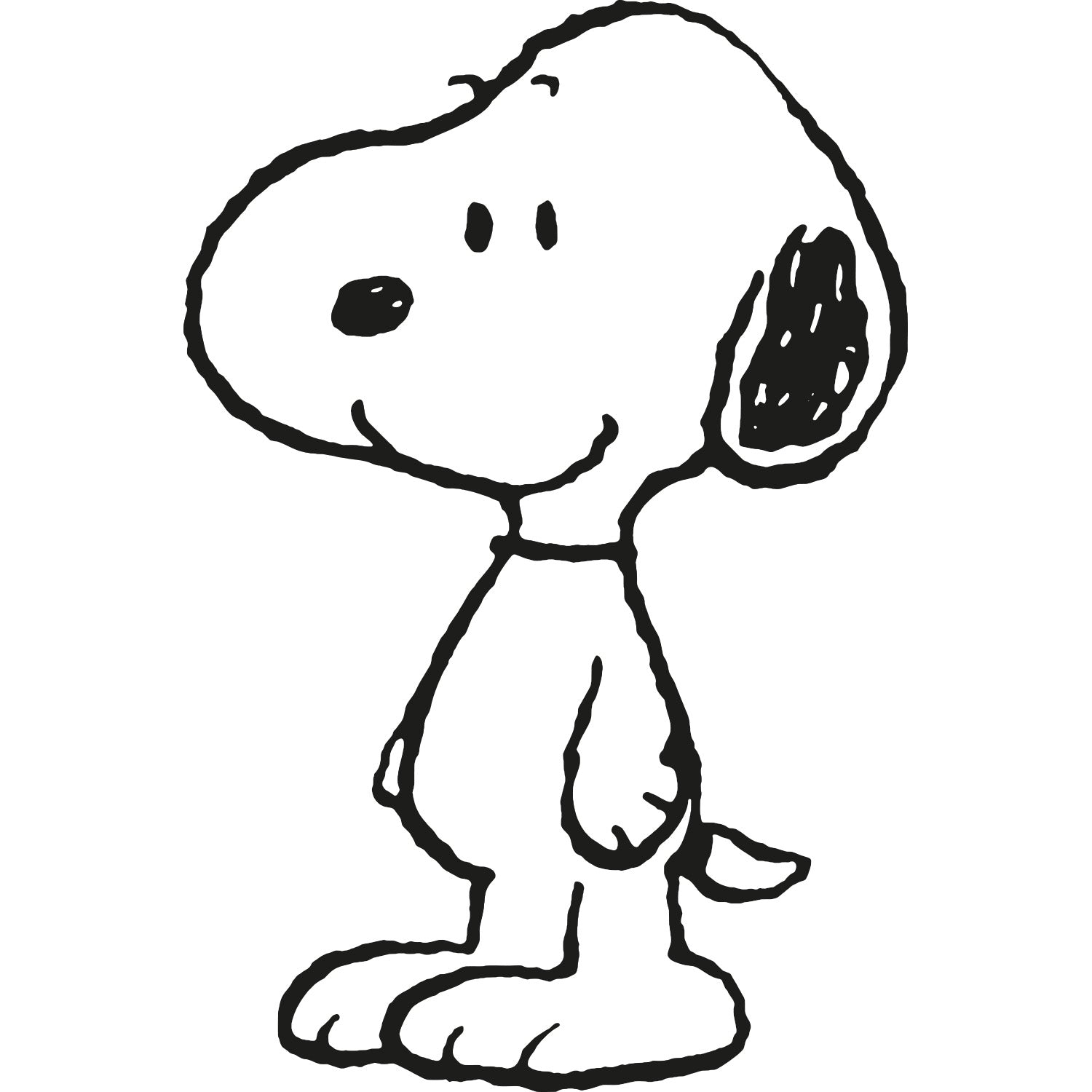 Schwarz-weiße Illustration von Snoopy aus den Peanuts – stilisiertes Motiv im typischen Comic-Look.