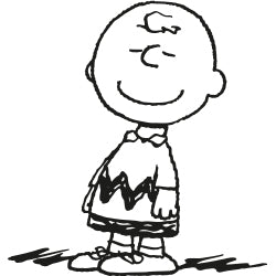 Schwarz-weiße Illustration von Charlie Brown aus den Peanuts – stilisiertes Motiv im typischen Comic-Look.