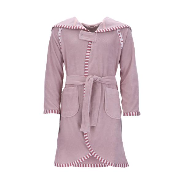 Pink children bathrobe with snap button, children bathrobe with stripes