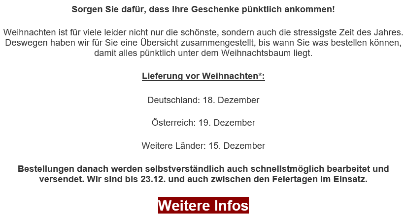 Versandinfos vor Weihnachten