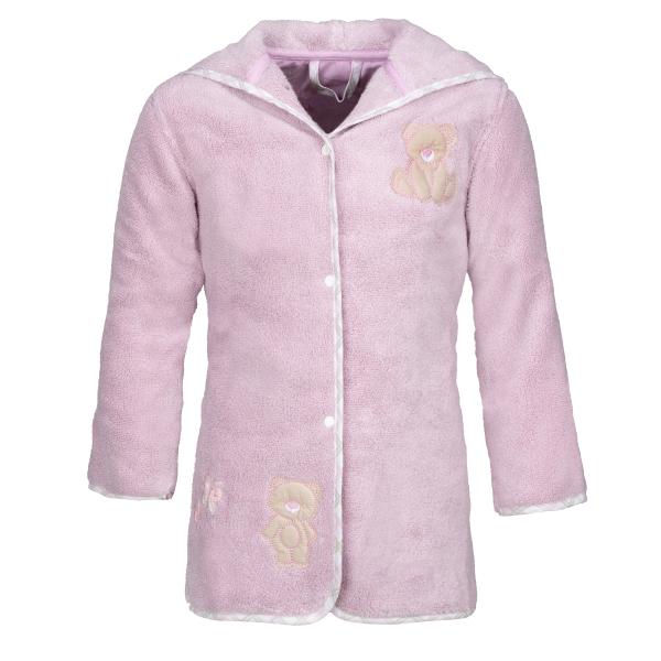 Pink children bathrobe, pink children bathrobe with teddy embroidery