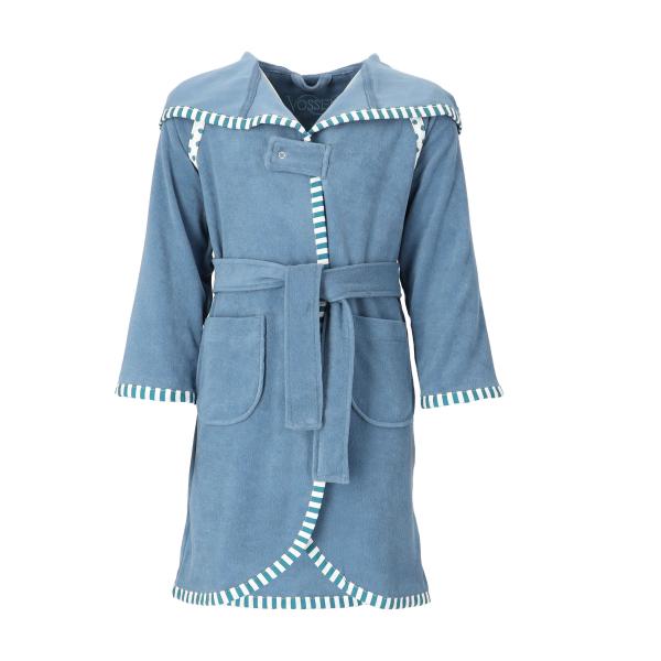 Blue children bathrobe, children bathrobe with snap closure