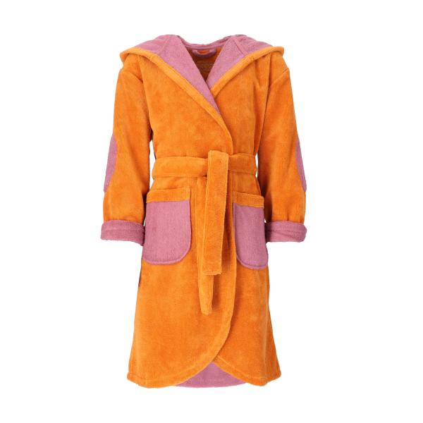 Orange pink children bathrobe, children bathrobe with doubleface look, vegan children bathrobe